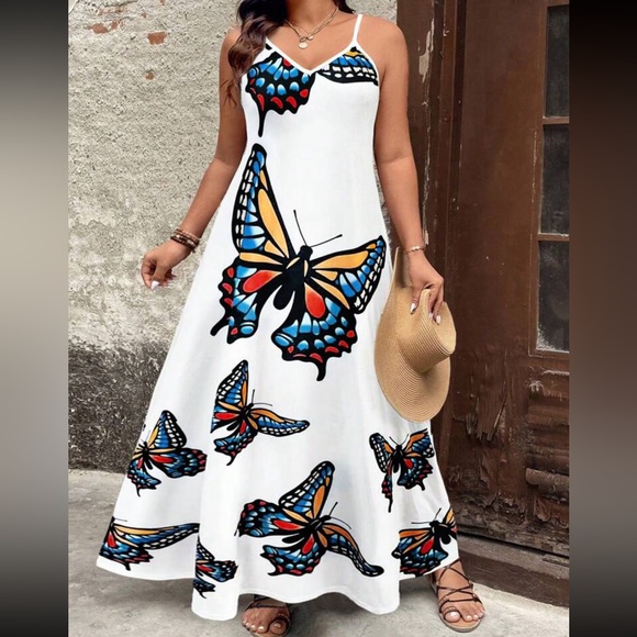 Plus Size Women's Star Print Cami Maxi Dress Independence Day White - Picture 10 of 10